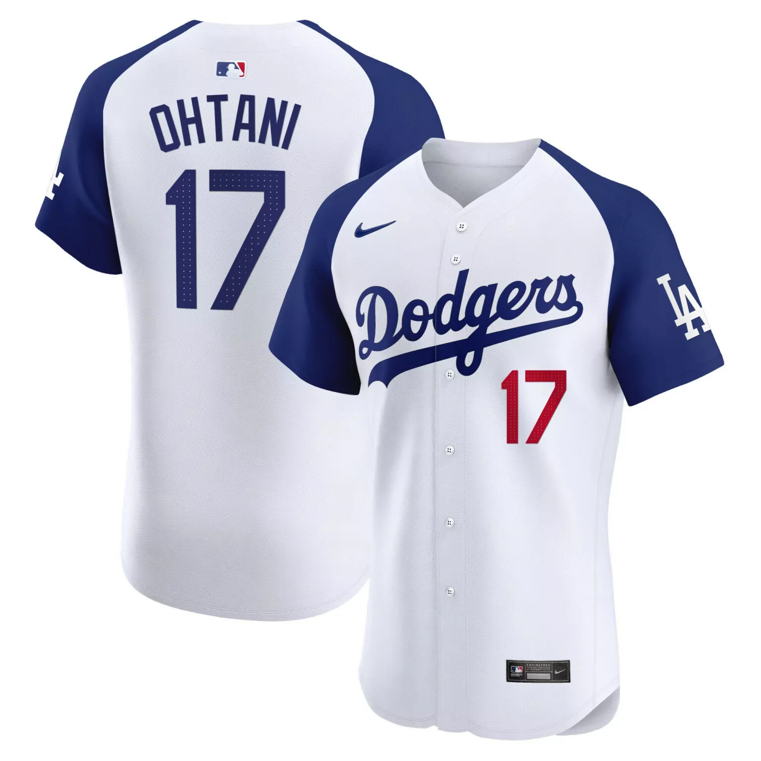 Shohei Ohtani 17 Dodgers Jersey White Men Blue Red Alternate Elite All Stitched
