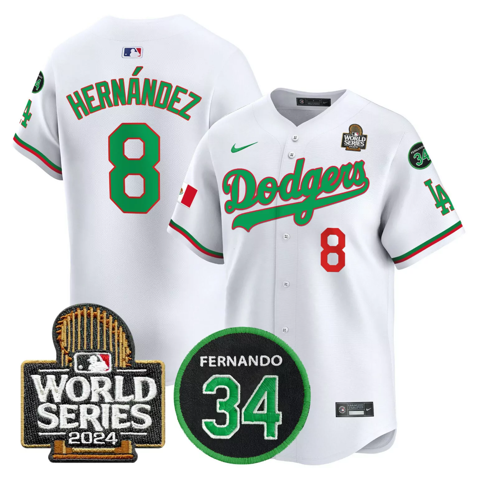 Hernandez 8 Dodgers Jersey White World Series 2024 Fernando 34 Men Green Red v3 All