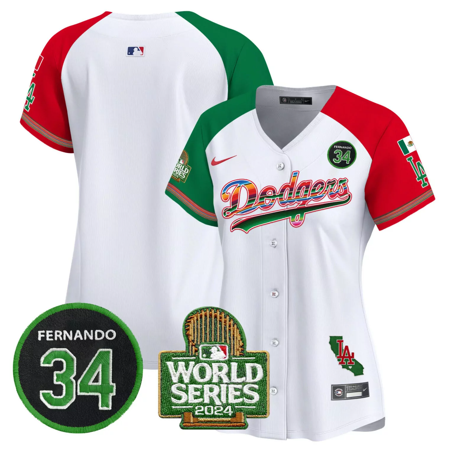 Fernando 34 Dodgers Jersey White Mexico World Series 2024 Men Split Custom Design