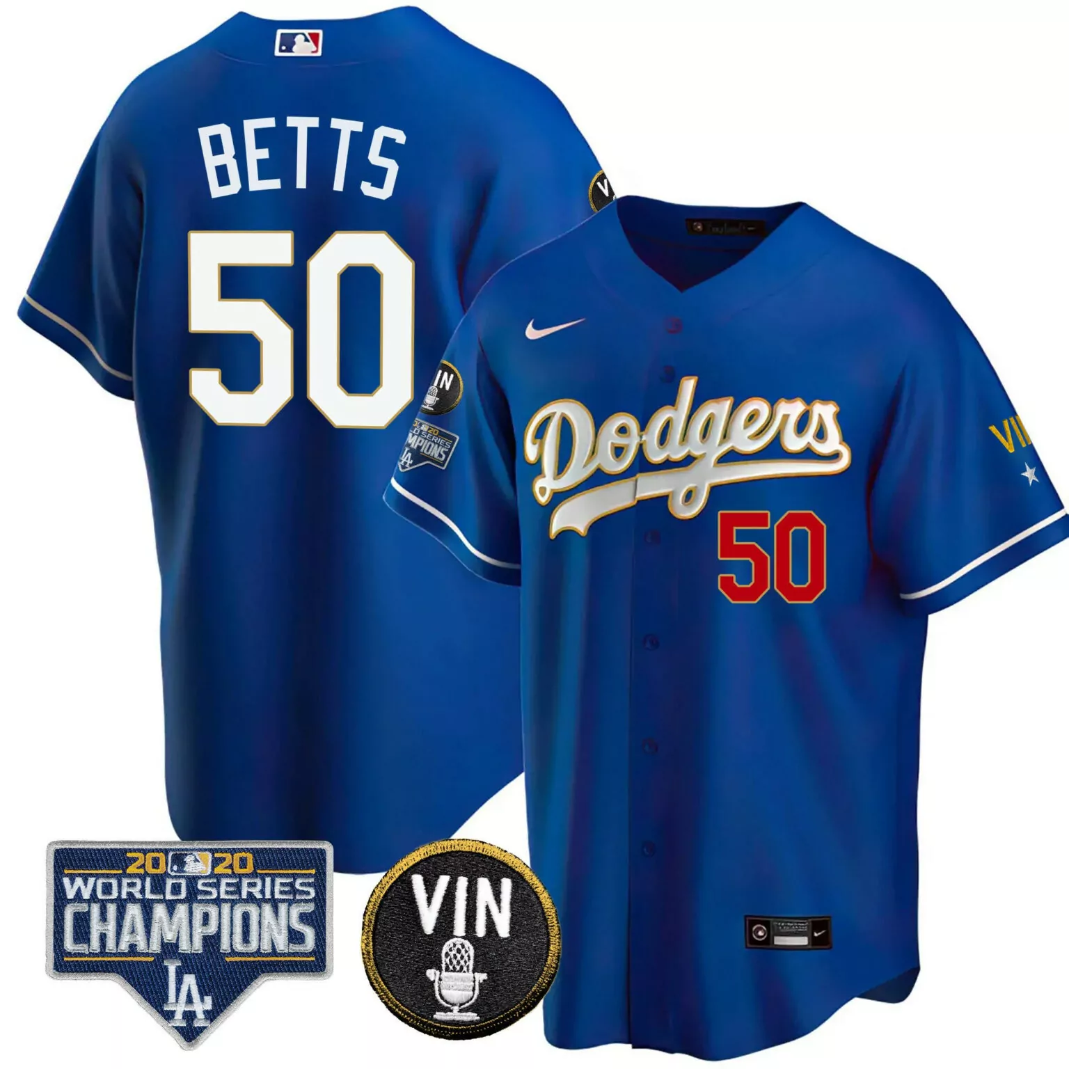 Mookie Betts 50 Dodgers Jersey Blue 2020 World Series Champions Vin Men White Red