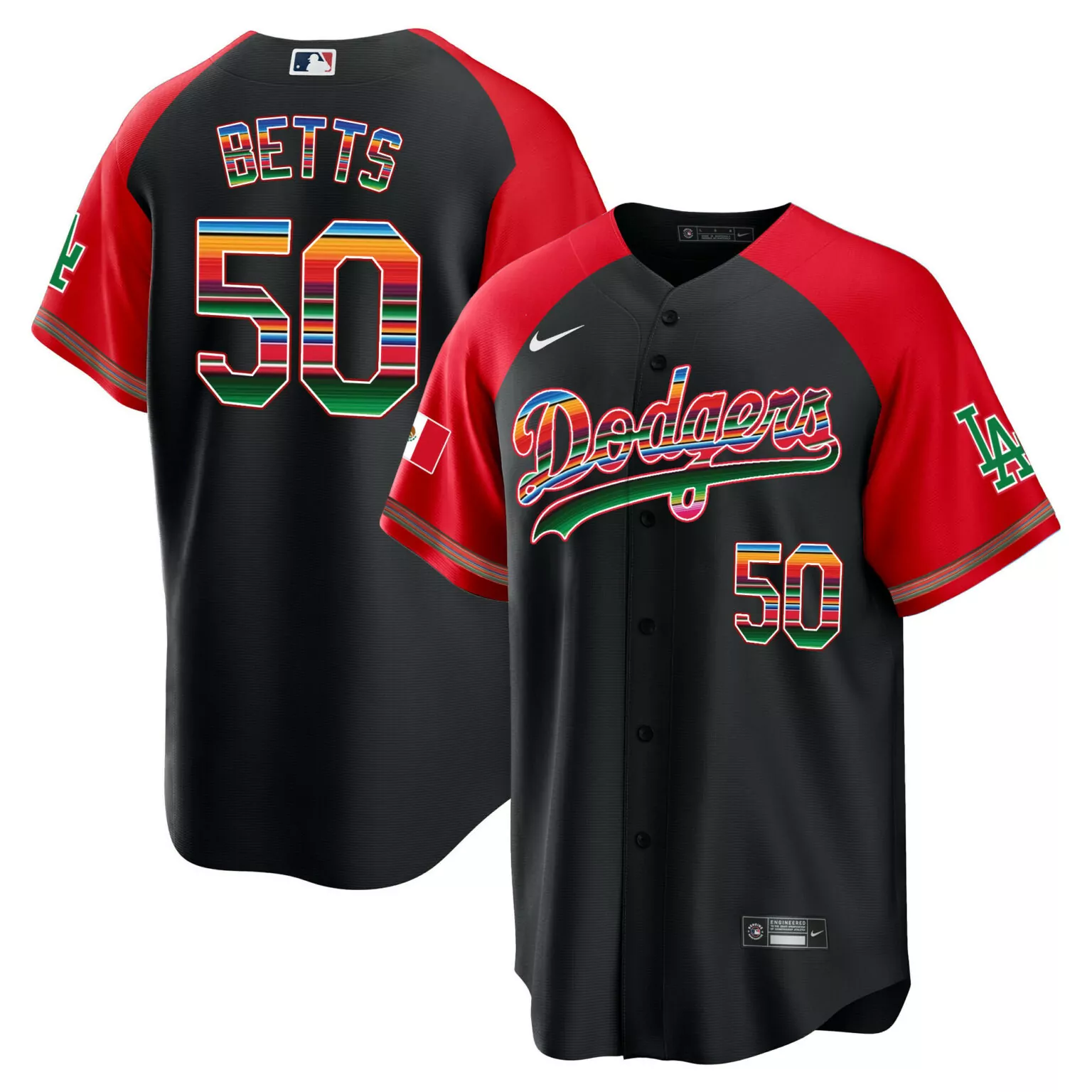 Mookie Betts 50 Dodgers Jersey Black Cinco De Mayo Mexico Flag Men MLB Split Custom Design