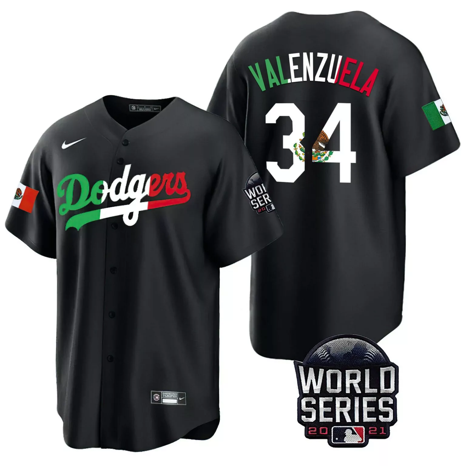 Fernando Valenzuela 34 Dodgers Jersey Black Mexican National Team World Series 2021