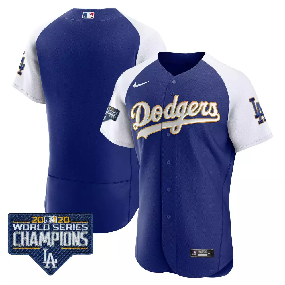 Los Angeles Dodgers Jersey Royal Blue 2020 World Series Champions Men White Gold