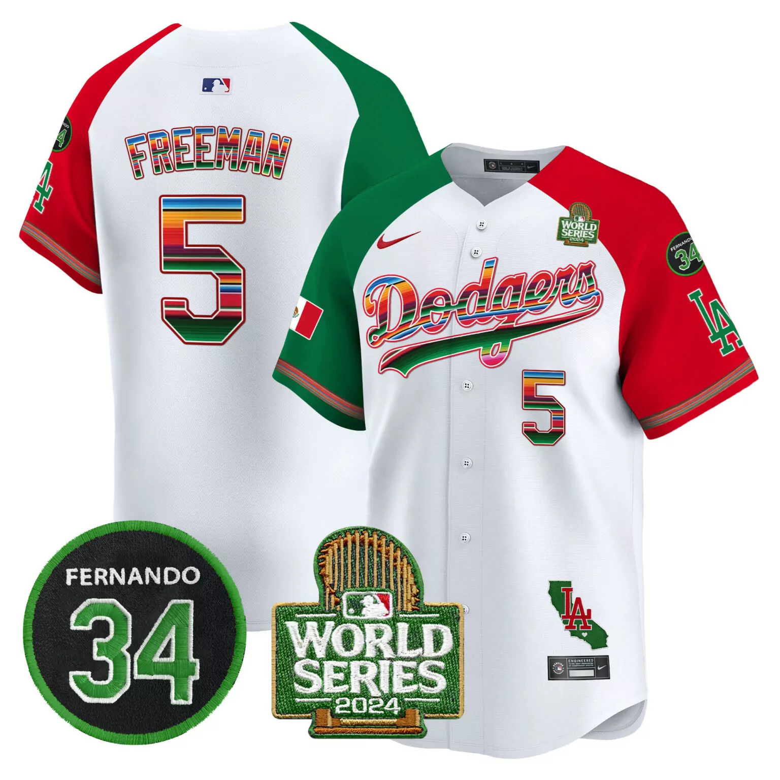 Freddie Freeman 5 Dodgers Jersey White Mexican Heritage World Series 2024 LA Men