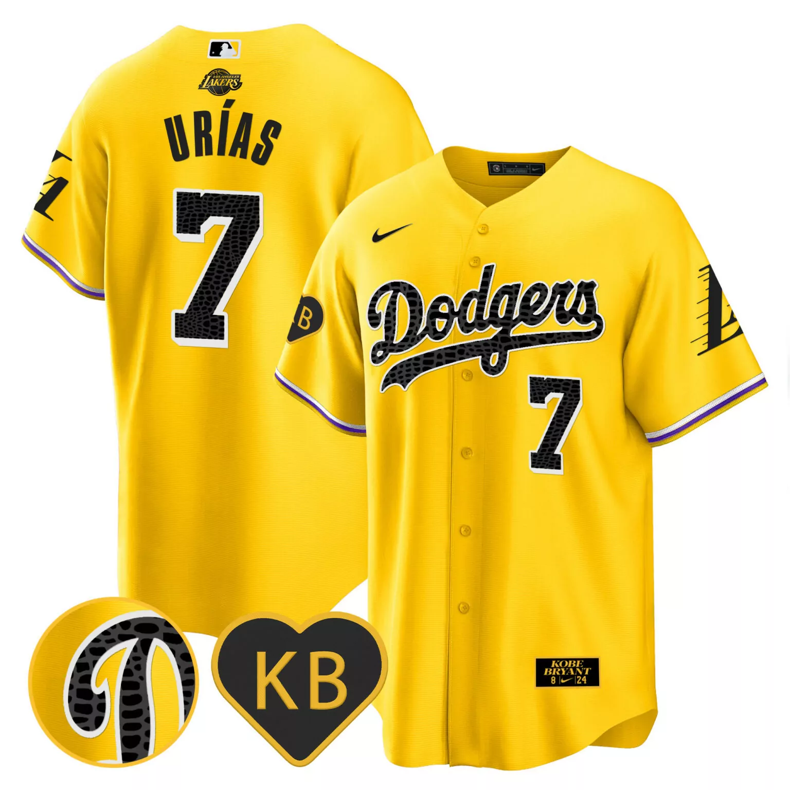 Julio Uras 7 Dodgers Jersey Yellow Kobe Bryant Los Angeles Lakers Men Black Purple