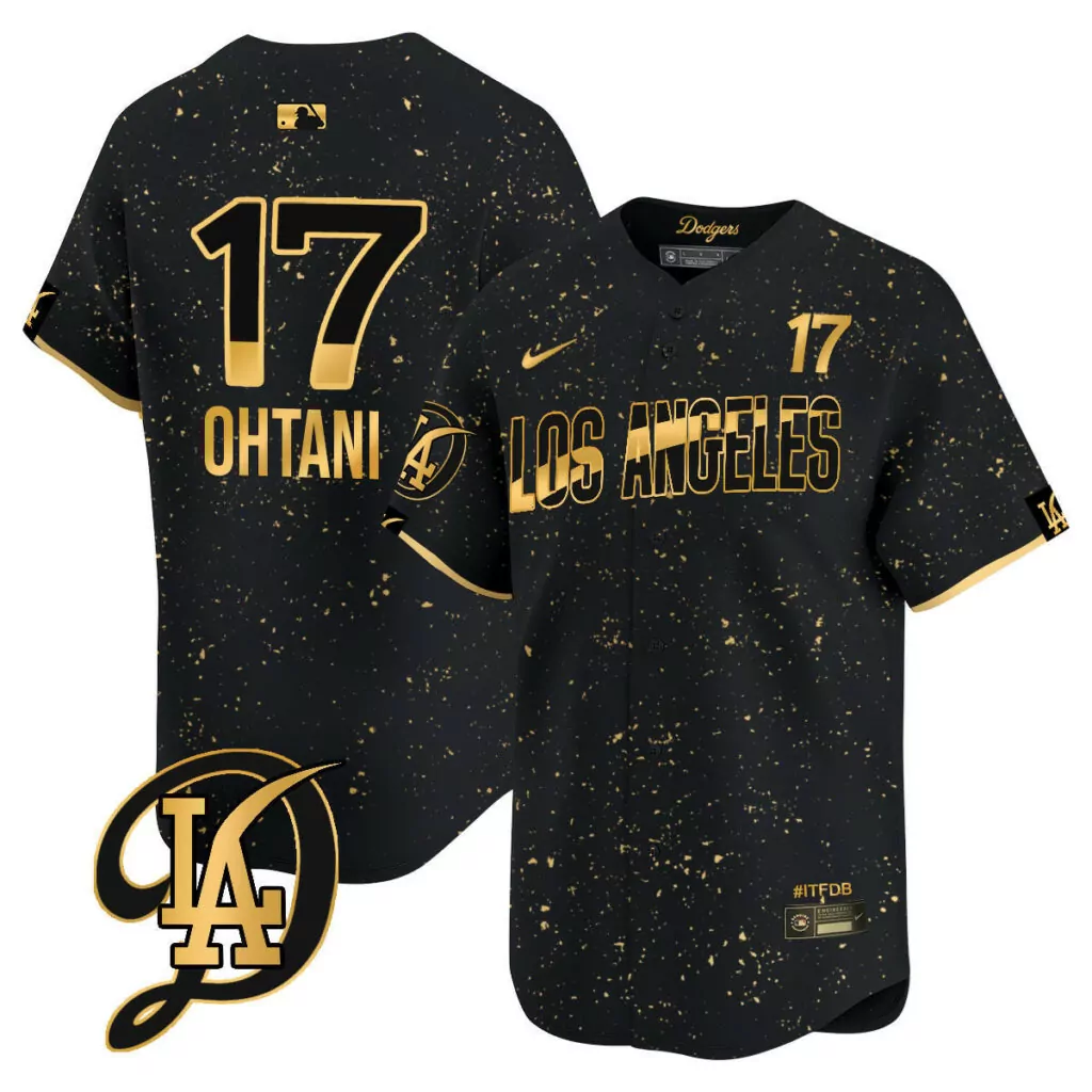 Shohei Ohtani 17 Jersey Black Itfdb Los Angeles Dodgers #itfdb Men Gold All Stitched
