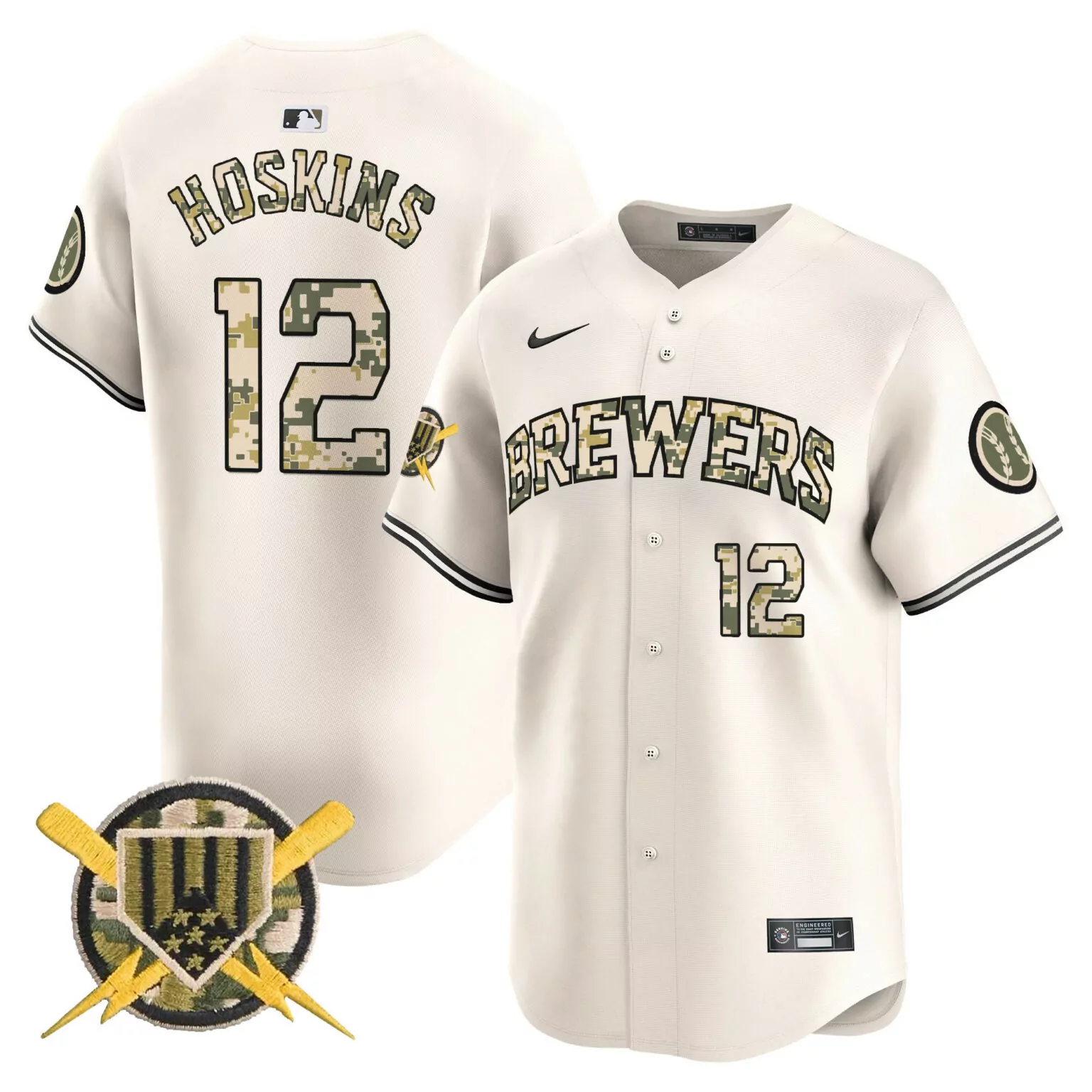 Rhys Hoskins 12 Brewers Jersey Cream Military Appreciation Camo Men Custom Design