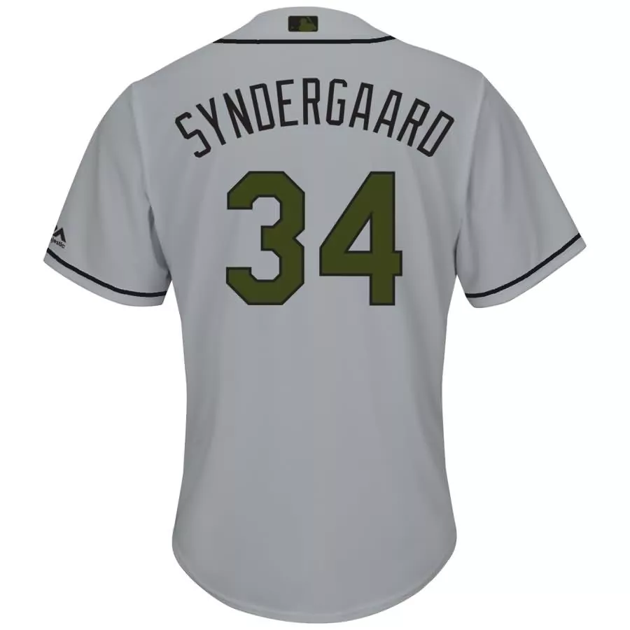Noah Syndergaard 34 New York Mets Jersey Grey Men Replica Olive Green Black Cool