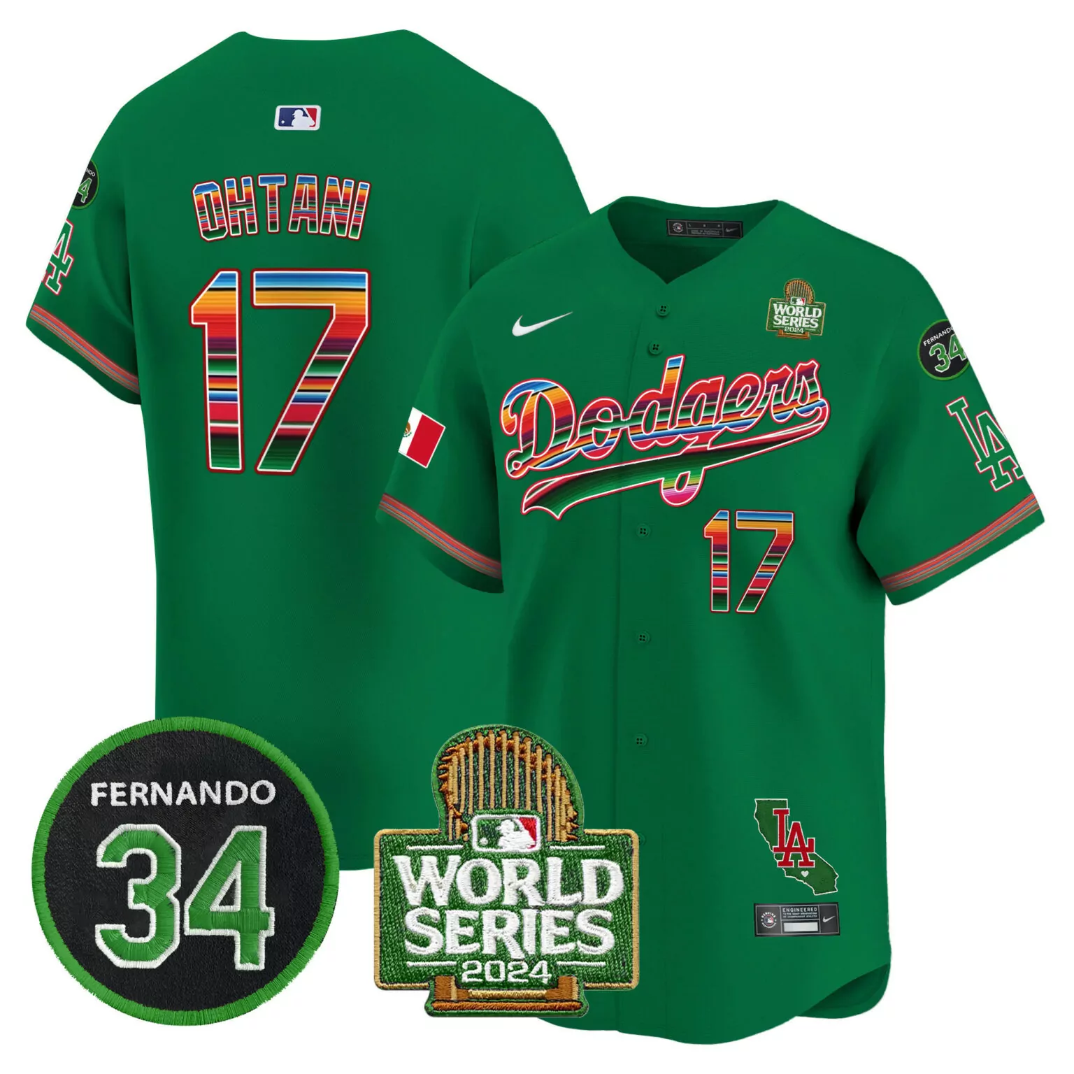 Shohei Ohtani 17 Dodgers Jersey Green Los De Angeles World Series 2024 LA Men Custom Design