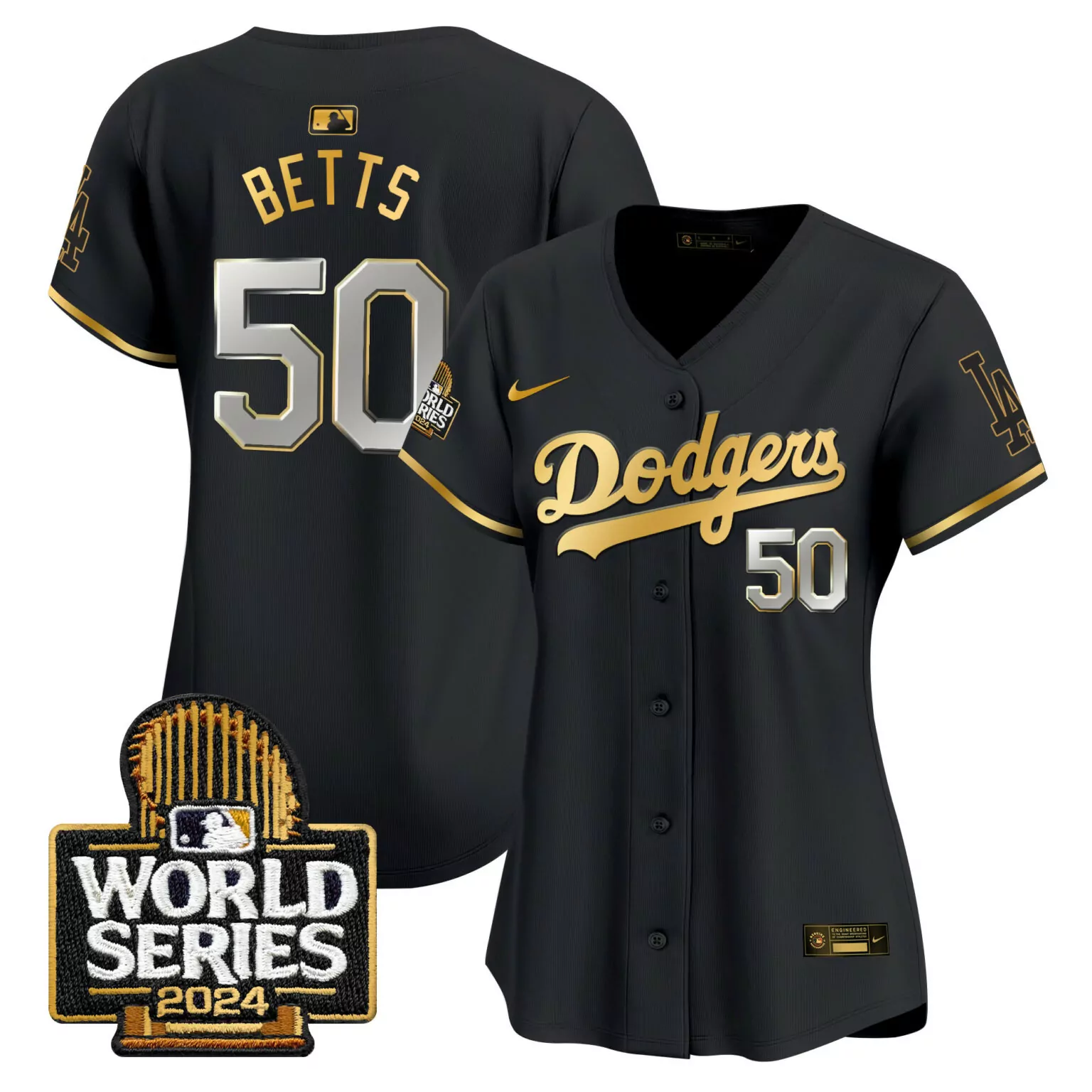 Mookie Betts 50 Dodgers Jersey Black World Series 2024 Men Gold Silver All Stitched