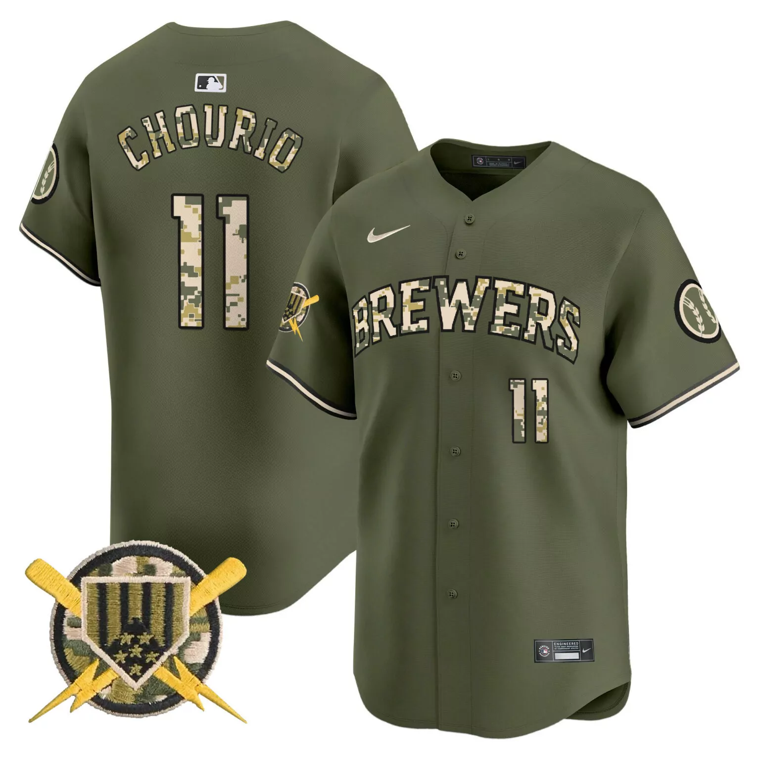 Jackson Chourio 11 Brewers Jersey Olive City Connect Camouflage Baseball Men Tan