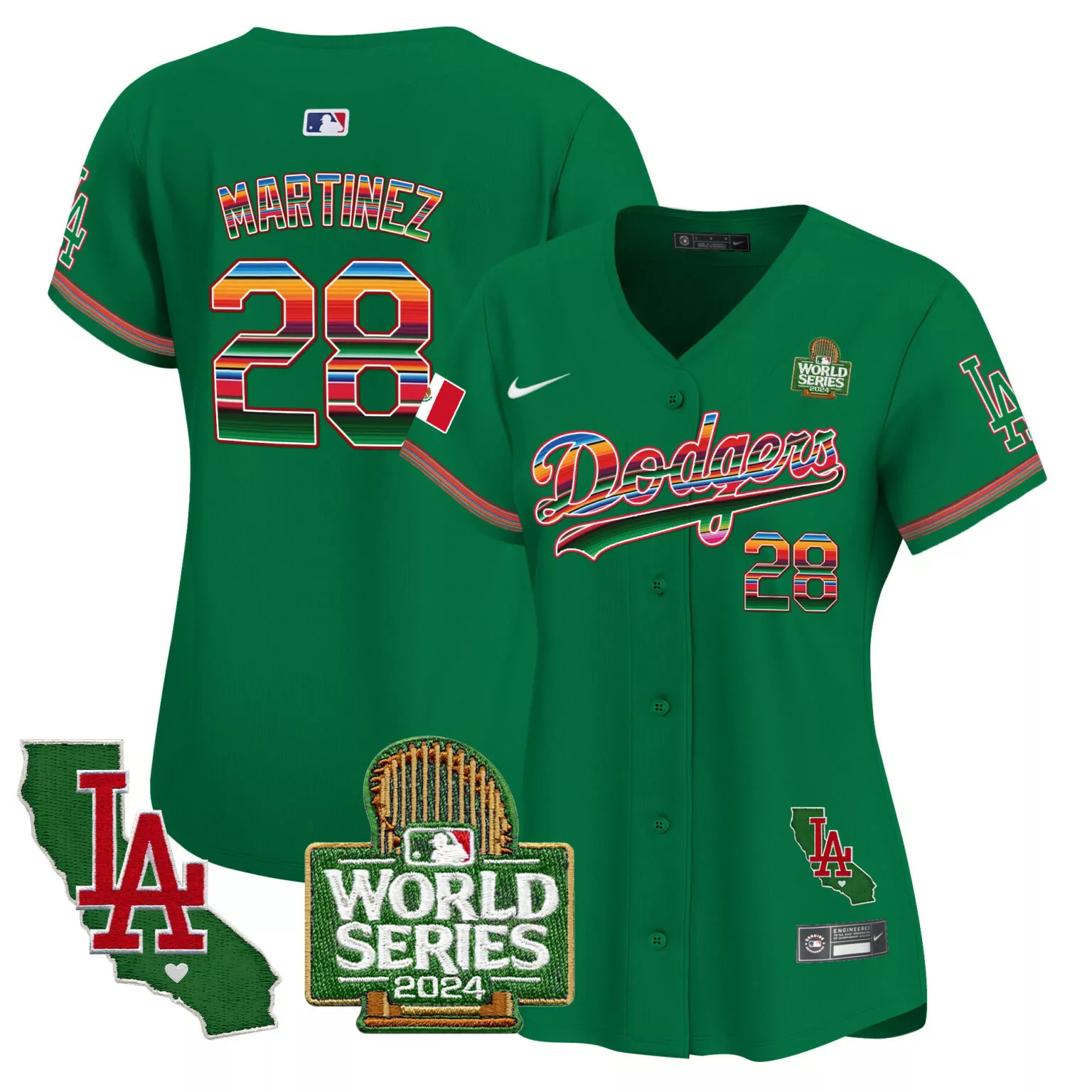 Jd Martinez 28 Dodgers Jersey Green World Series 2024 LA California Women Alternate