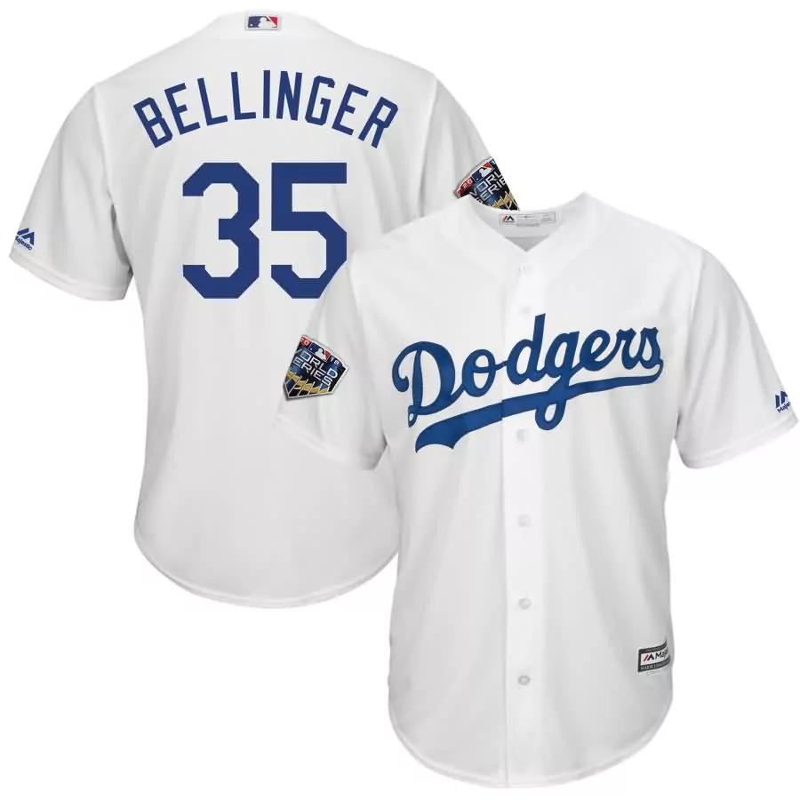 Cody Bellinger 35 Dodgers Jersey White 2018 World Series Men Blue Cool Base