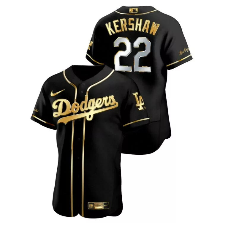 Clayton Kershaw 22 Dodgers Jersey Black Los Angeles Men Gold