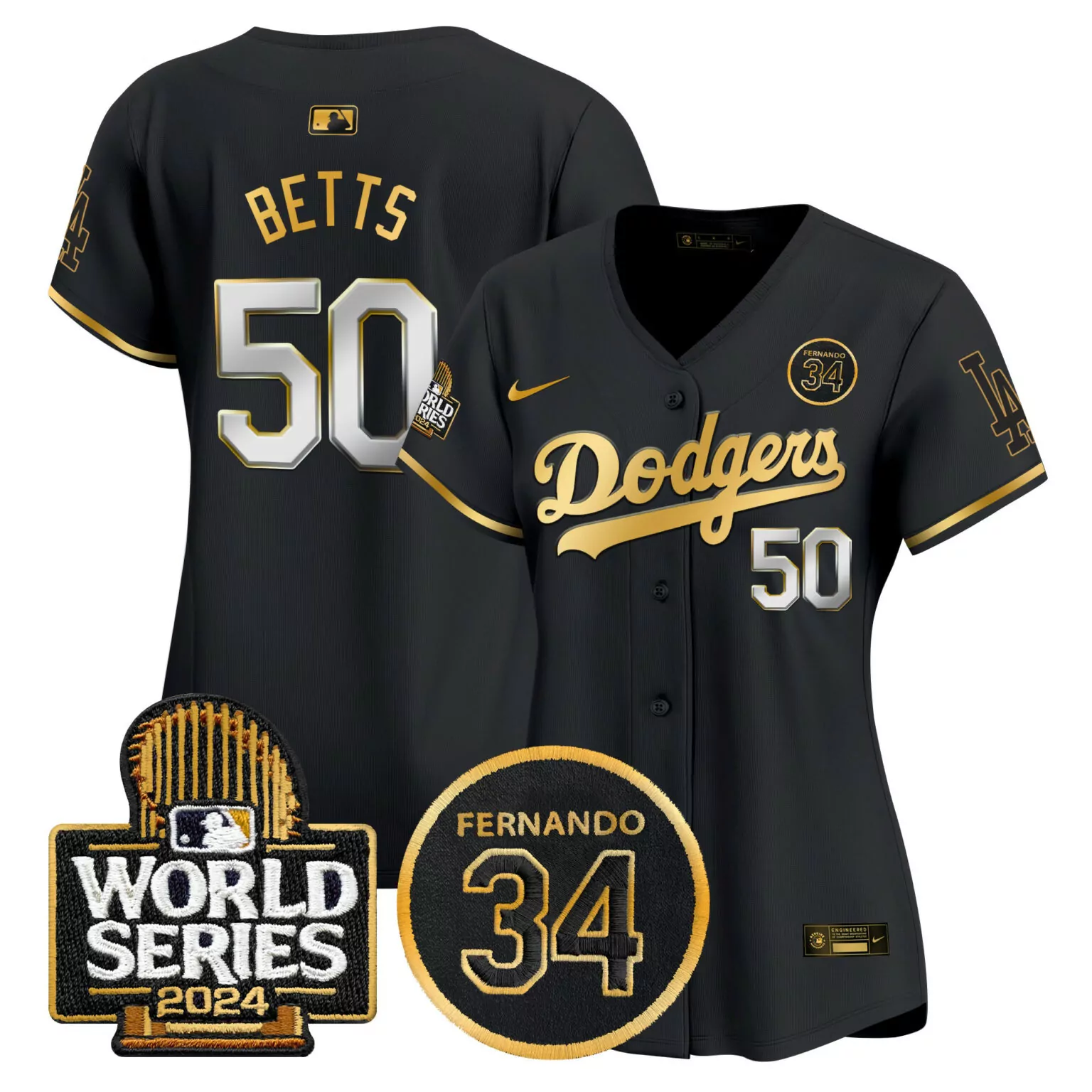 Mookie Betts 50 Dodgers Jersey Black World Series 2024 Men Gold White All Stitched