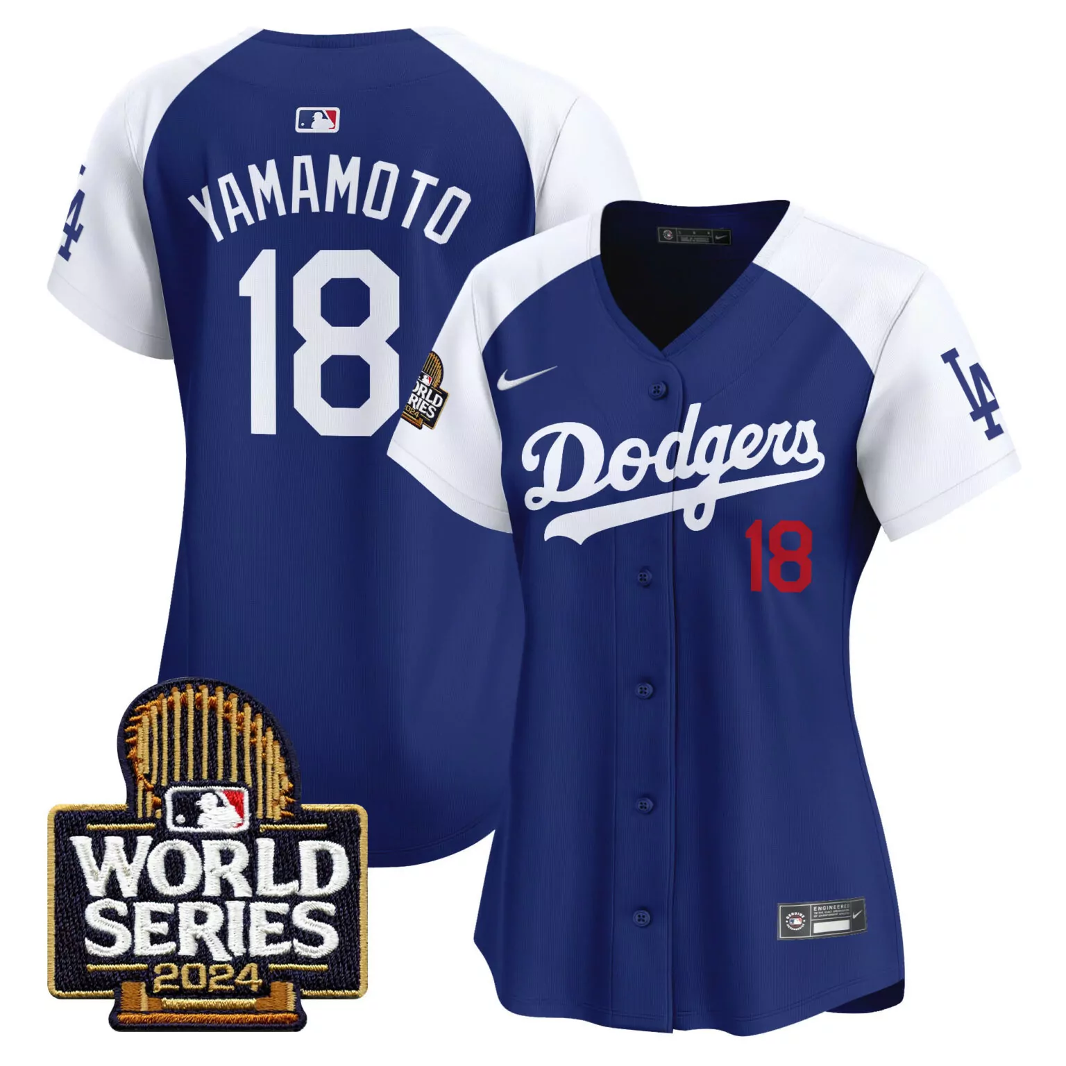 Yoshinobu Yamamoto 18 Dodgers Jersey Blue World Series 2024 Women White Alternate