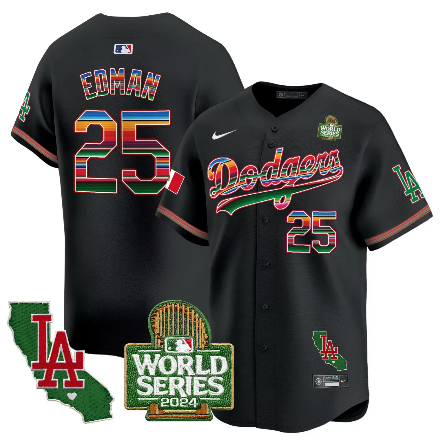 Tommy Edman 25 Dodgers Jersey Black World Series 2024 LA California Men Custom Design