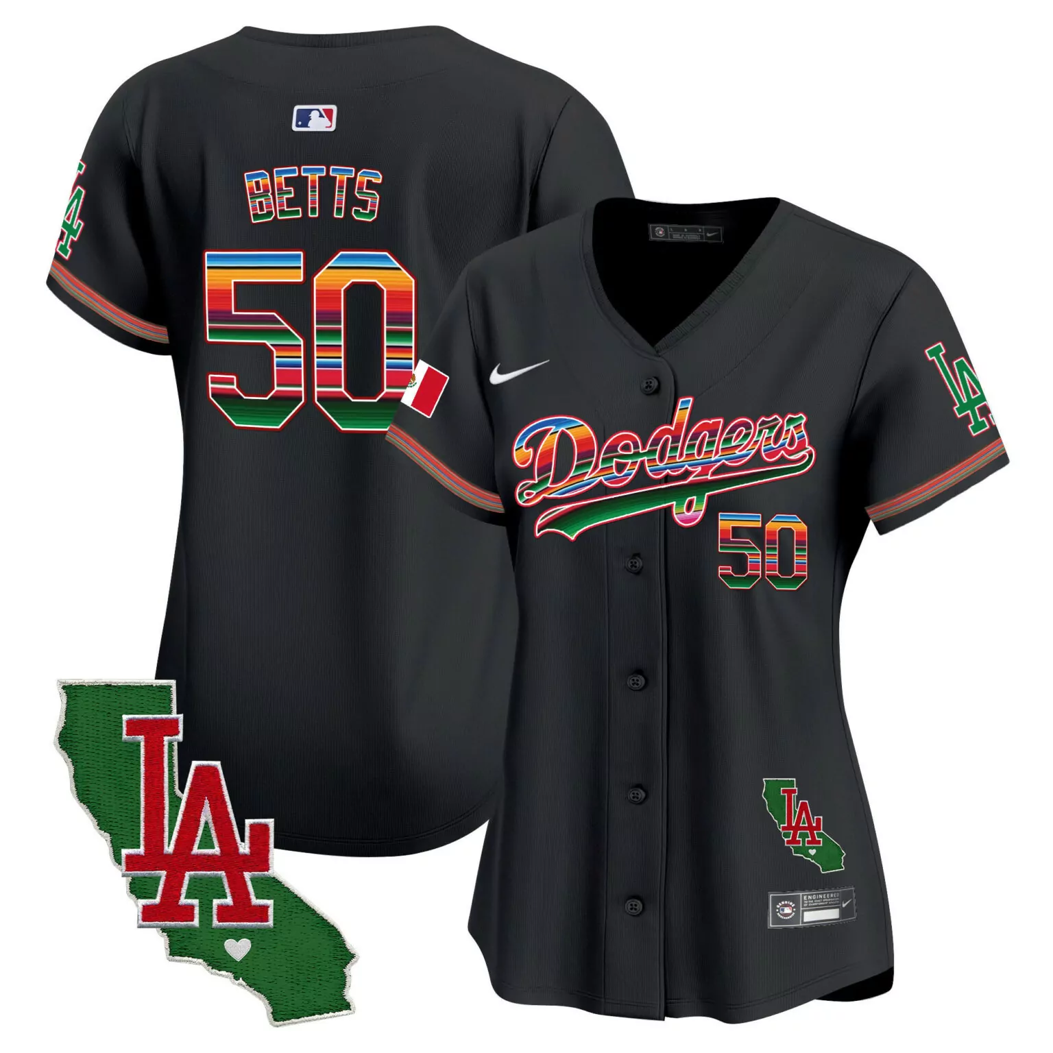 Mookie Betts 50 Dodgers Jersey Black City Connect California Map LA Mexican Flag