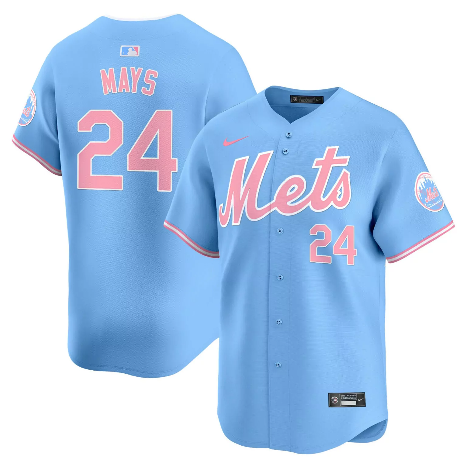 Willie Mays 24 Mets Jersey Light Blue City Connect Men Pink Unisex All Stitched