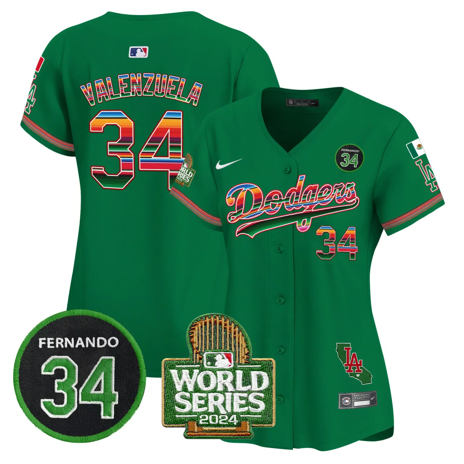 Fernando Valenzuela 34 Dodgers Jersey Green World Series 2024 Men Red Blue White