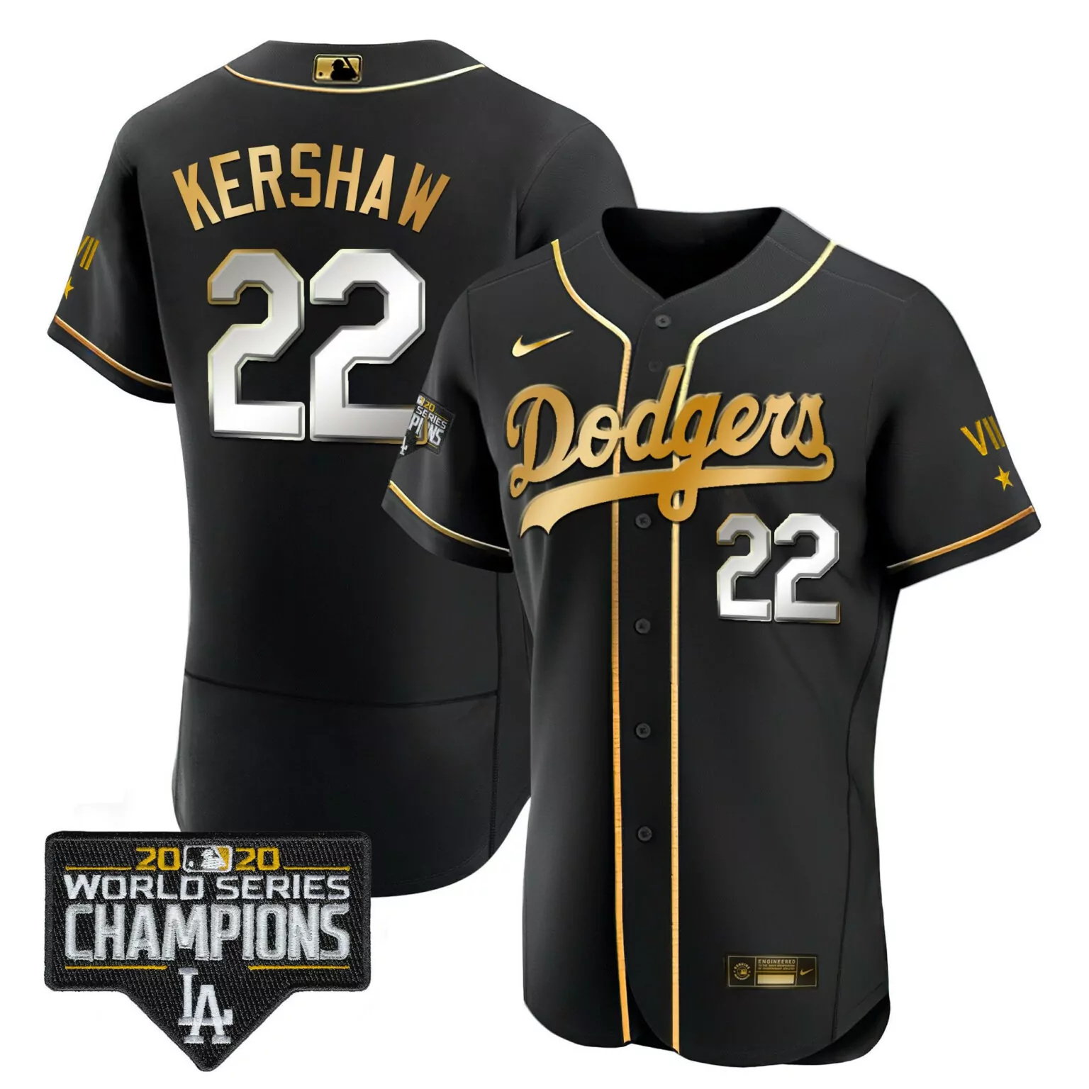Clayton Kershaw 22 Dodgers Jersey Black 2020 World Series Men Gold Silver Flex All