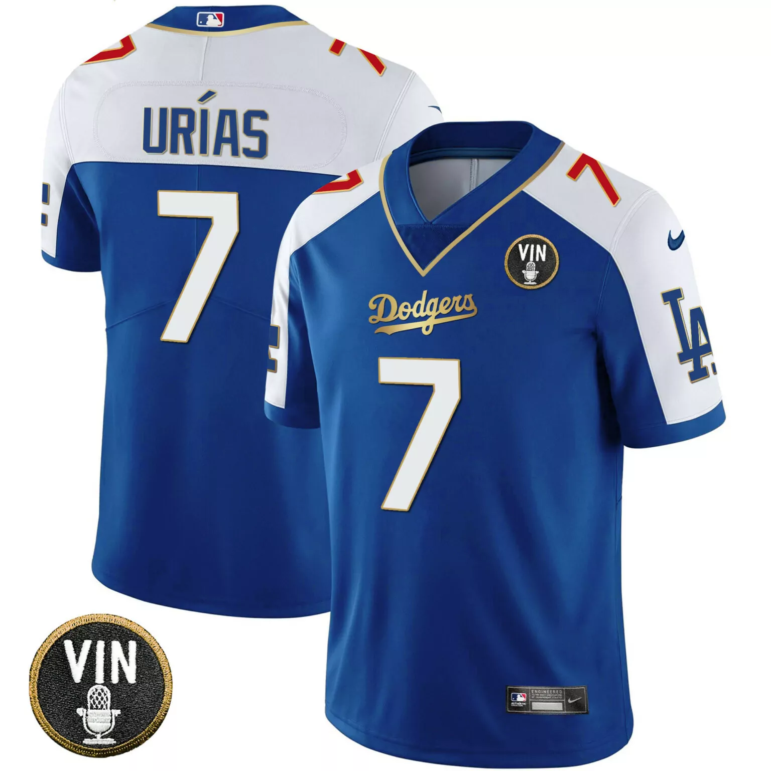 Julio Uras 7 Dodgers Jersey Blue Vin Scully 2023 Men White Gold Red Vapor All Stitched