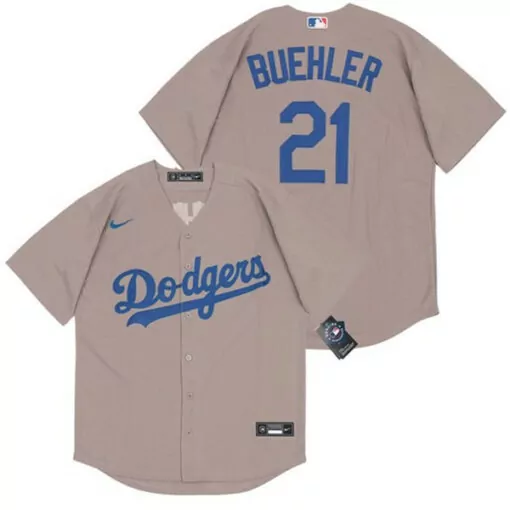 Walker Buehler 21 Dodgers Jersey Taupe Men Blue Cool Base Stitched