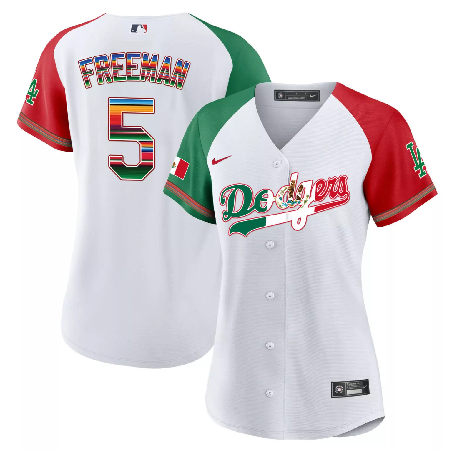 Freddie Freeman 5 Dodgers Jersey White Mexican Heritage Mexico Flag Men Split Custom Design