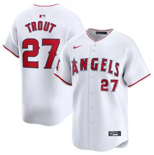 Mike Trout 27 Angels Jersey White Men Red Home Stitched