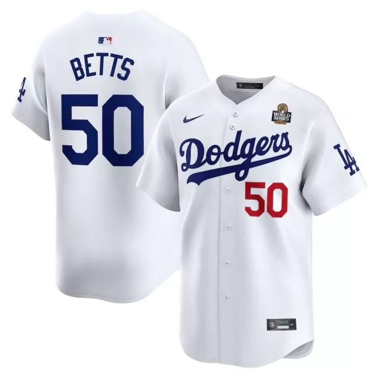 Mookie Betts 50 Dodgers Jersey White World Series Men Blue Red Home Limited