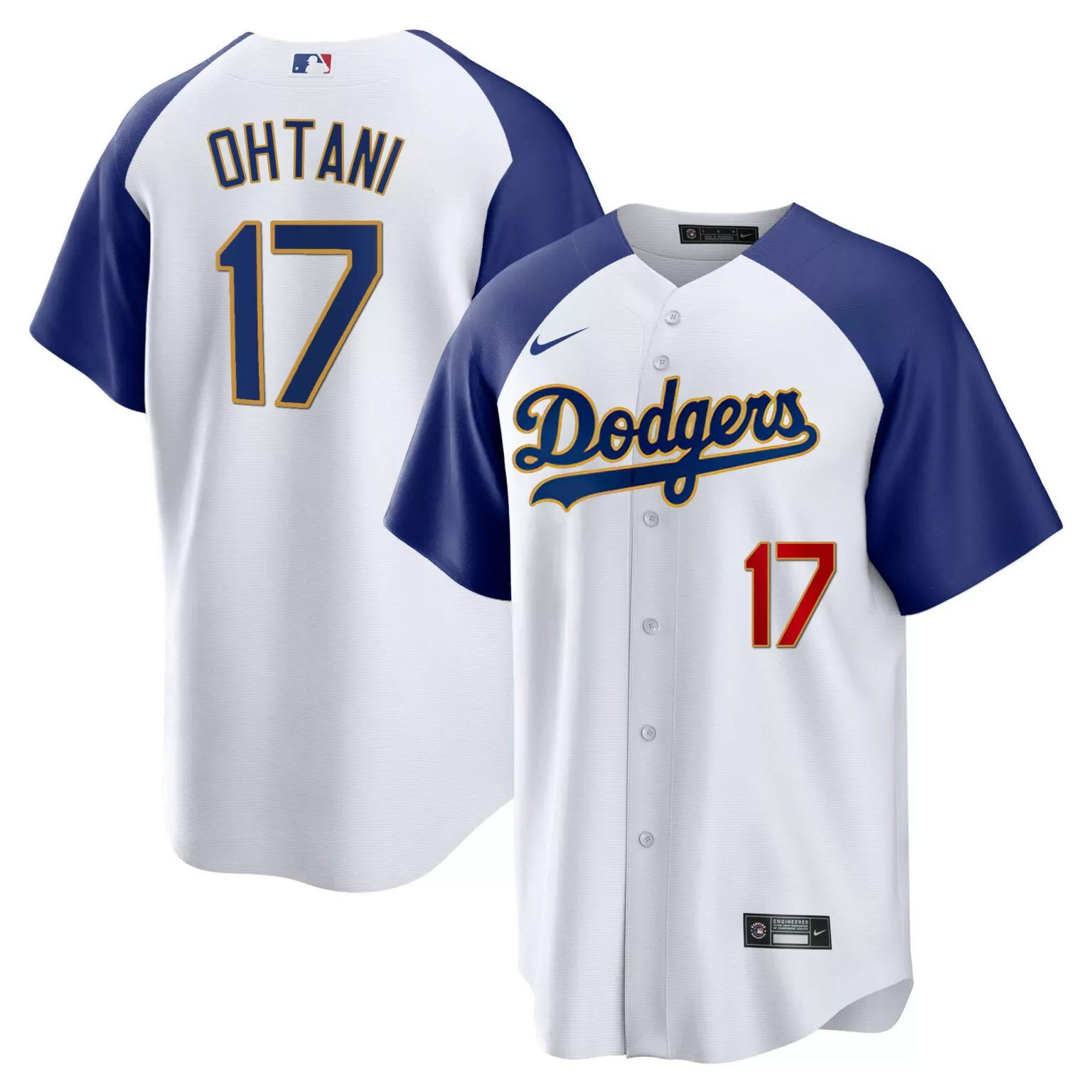 Shohei Ohtani 17 Dodgers Jersey White Men Blue Gold Red Alternate All Stitched