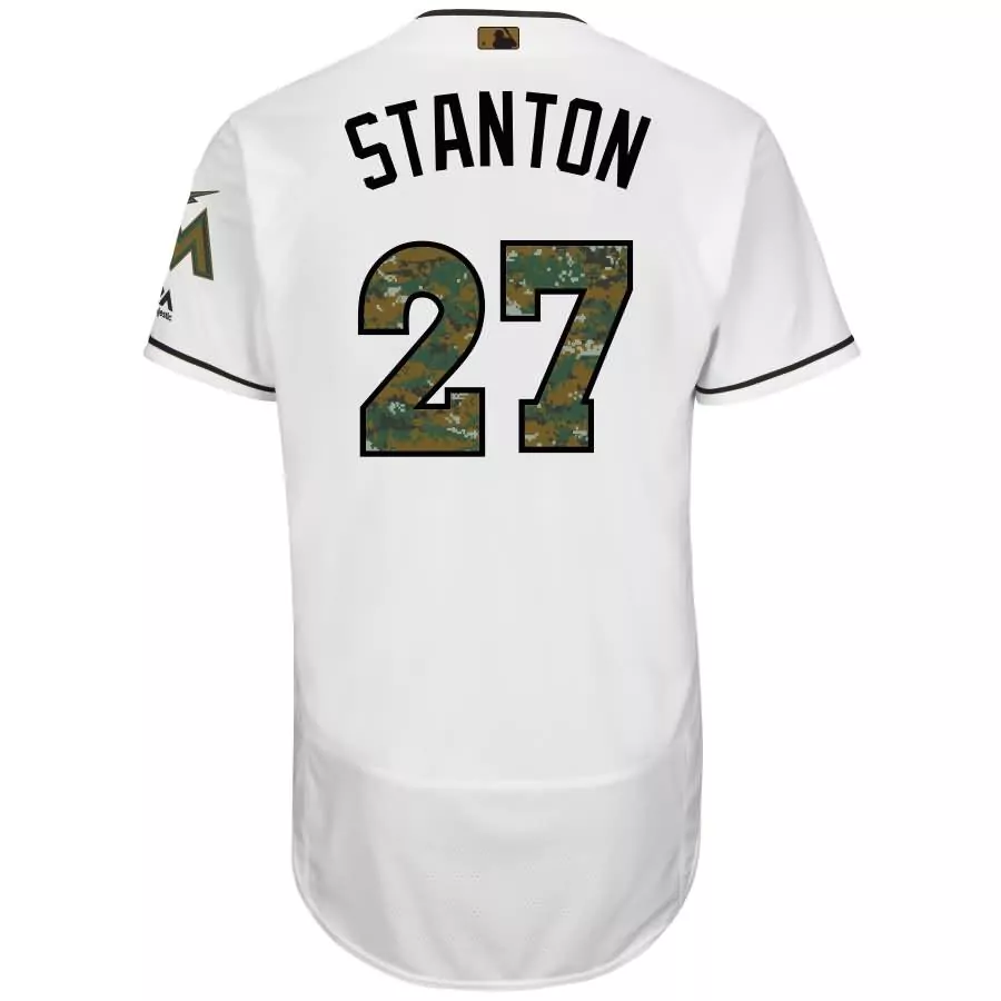 Giancarlo Stanton 27 Marlins Jersey White Men Split Design Black Camo Green Fashion