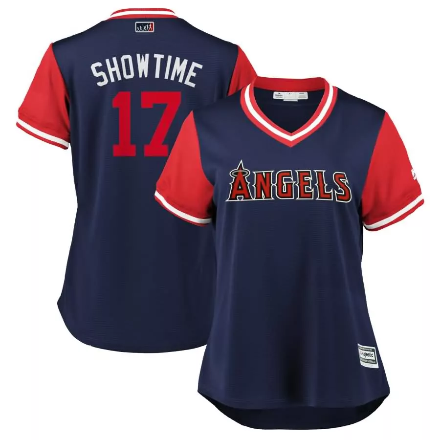 Shohei Ohtani 17 Angels Jersey Navy Women Red White Cool Base