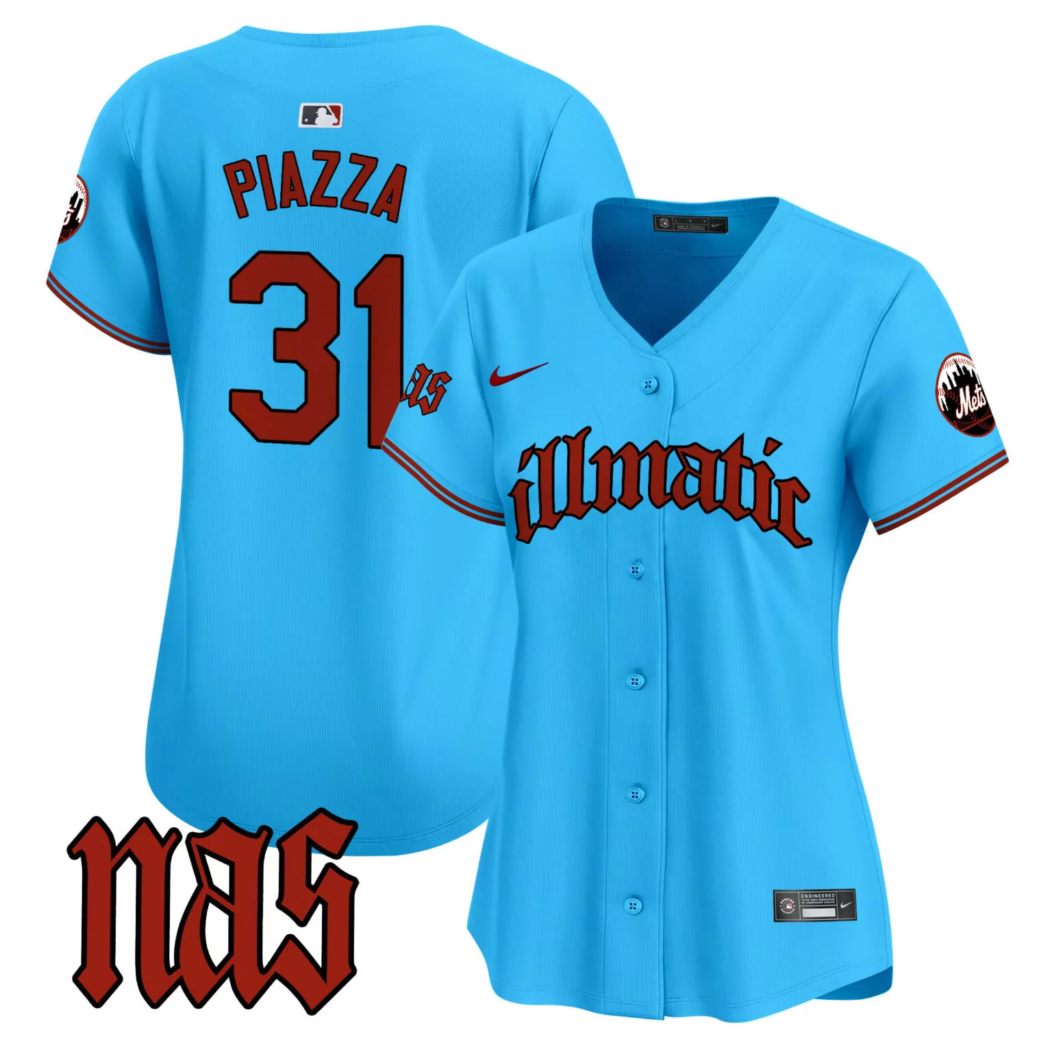 Mike Piazza 31 New York Mets Jersey Light Blue Nas Engineered Tag Men Alternate Red