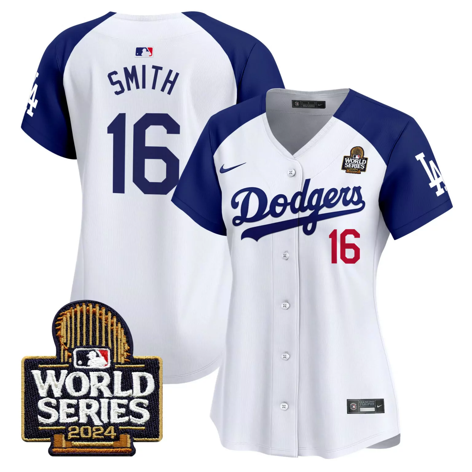 Will Smith 16 Dodgers Jersey White World Series 2024 Women Blue Alternate v2 All