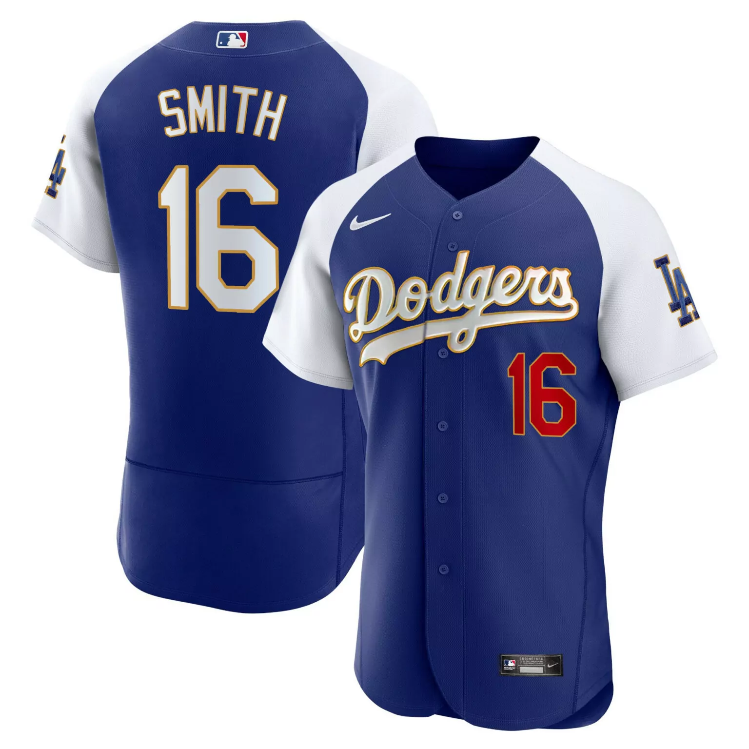 Will Smith 16 Dodgers Jersey Blue Men Split Design White Red Gold Alternate All Stitched