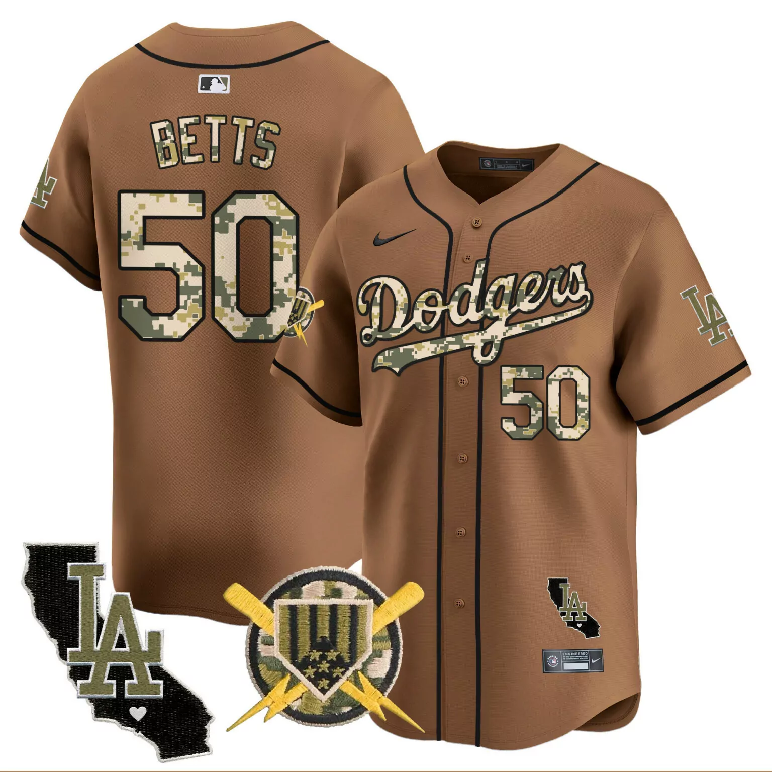 Mookie Betts 50 Dodgers Jersey Brown City Connect LA California Men Custom Design
