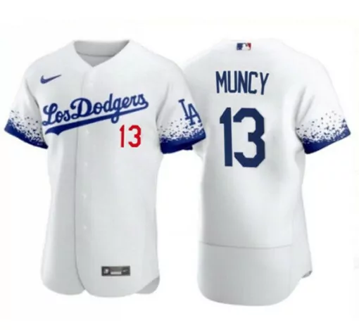 Max Muncy 13 Los Angeles Dodgers Jersey White LA Men Blue Red Flex Base Stitched