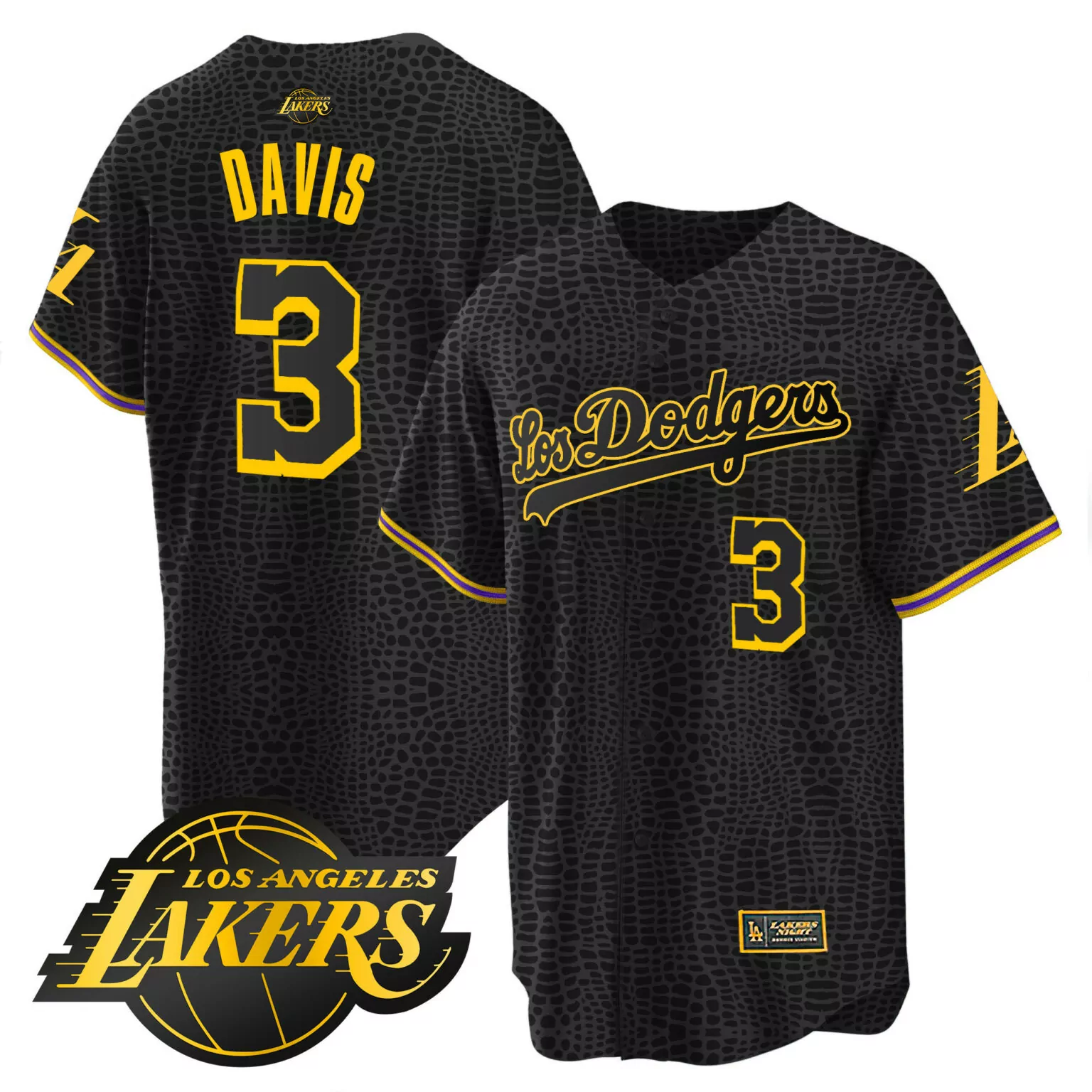 Anthony Davis 3 Jersey Black Los Dodgers Angeles Lakers Men Yellow Purple All Stitched