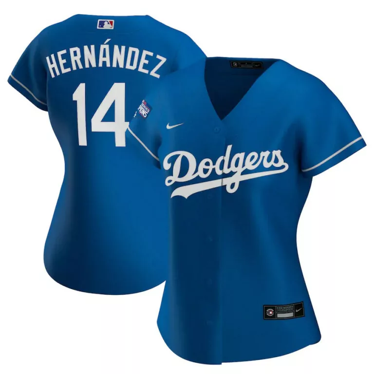 Enrique Hernandez 14 Dodgers Jersey Blue World Series Champions Men White Cool Base