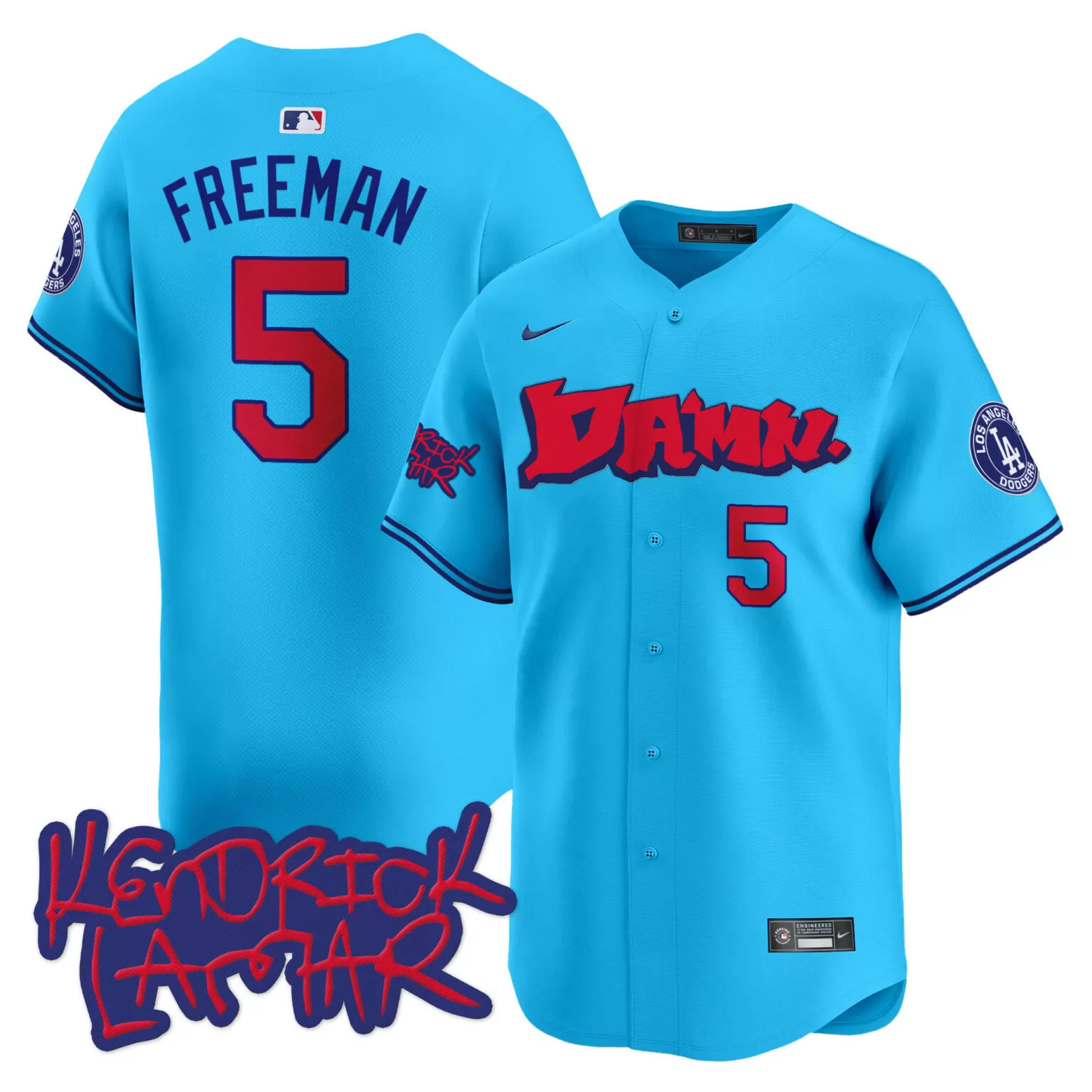 Freddie Freeman 5 Jersey Blue Kendrick Lamar Los Angeles Dodgers Men Red All Stitched