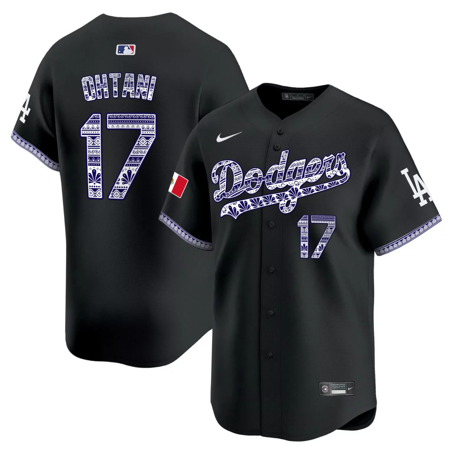 Shohei Ohtani 17 Dodgers Jersey Black Mexican Flag Men Alternate Custom Design White