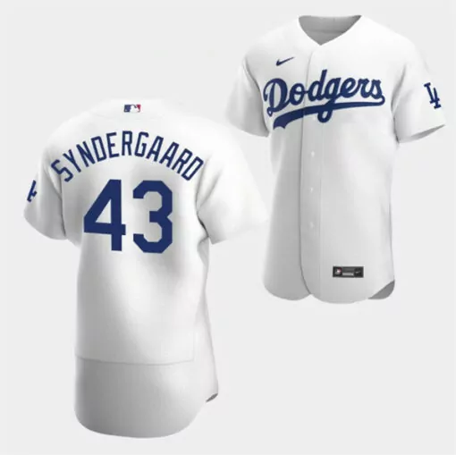 Noah Syndergaard 43 Dodgers Jersey White Men Blue Flex Base Stitched