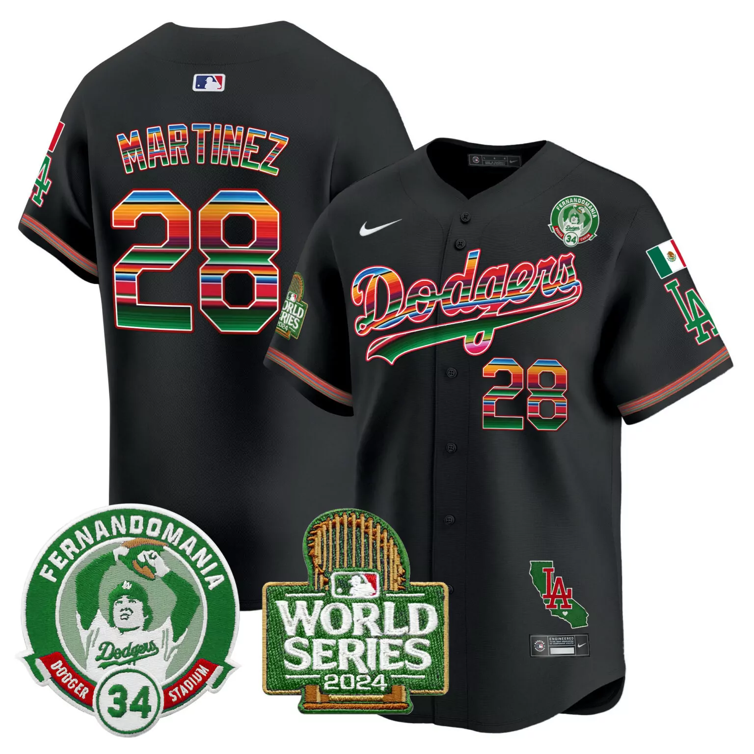 Jd Martinez 28 Dodgers Jersey Black Los Angeles City Connect Fernandomania Dodger Stadium 34 World Series 2024