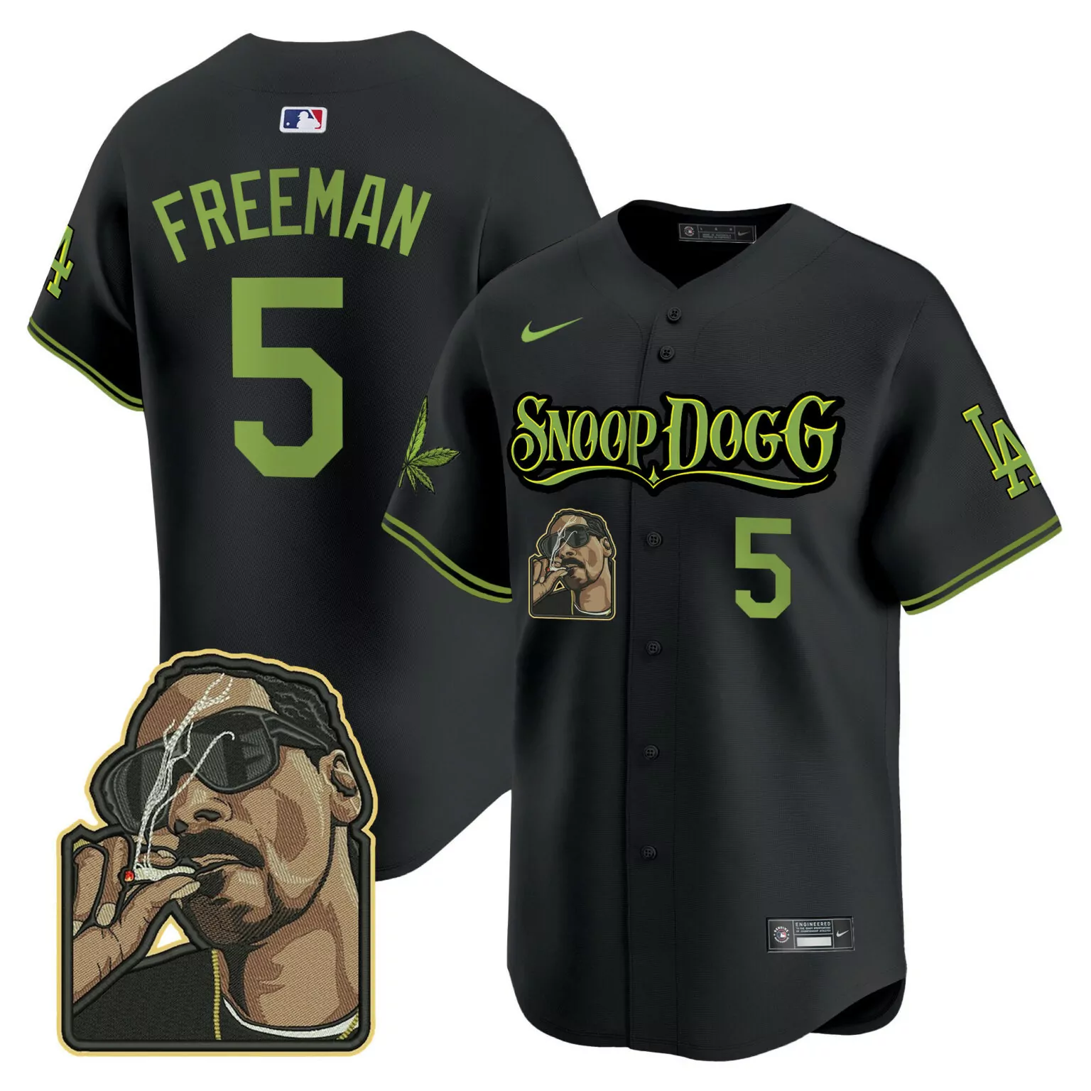 Freddie Freeman 5 Jersey Black Snoop Dogg Los Angeles Dodgers Marijuana Leaf Men