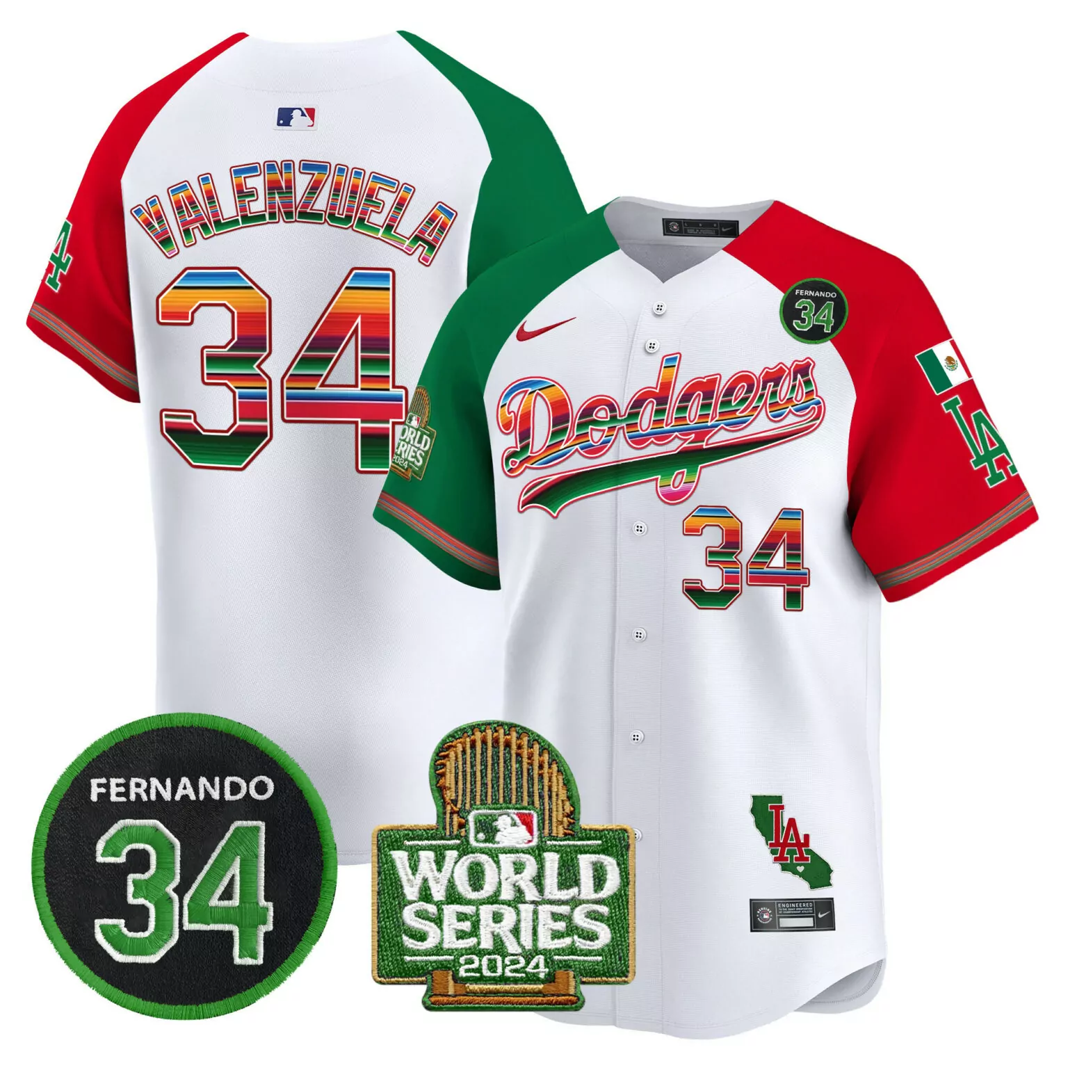 Fernando Valenzuela 34 Dodgers Jersey White City Connect Mexico Flag LA 2024 Men