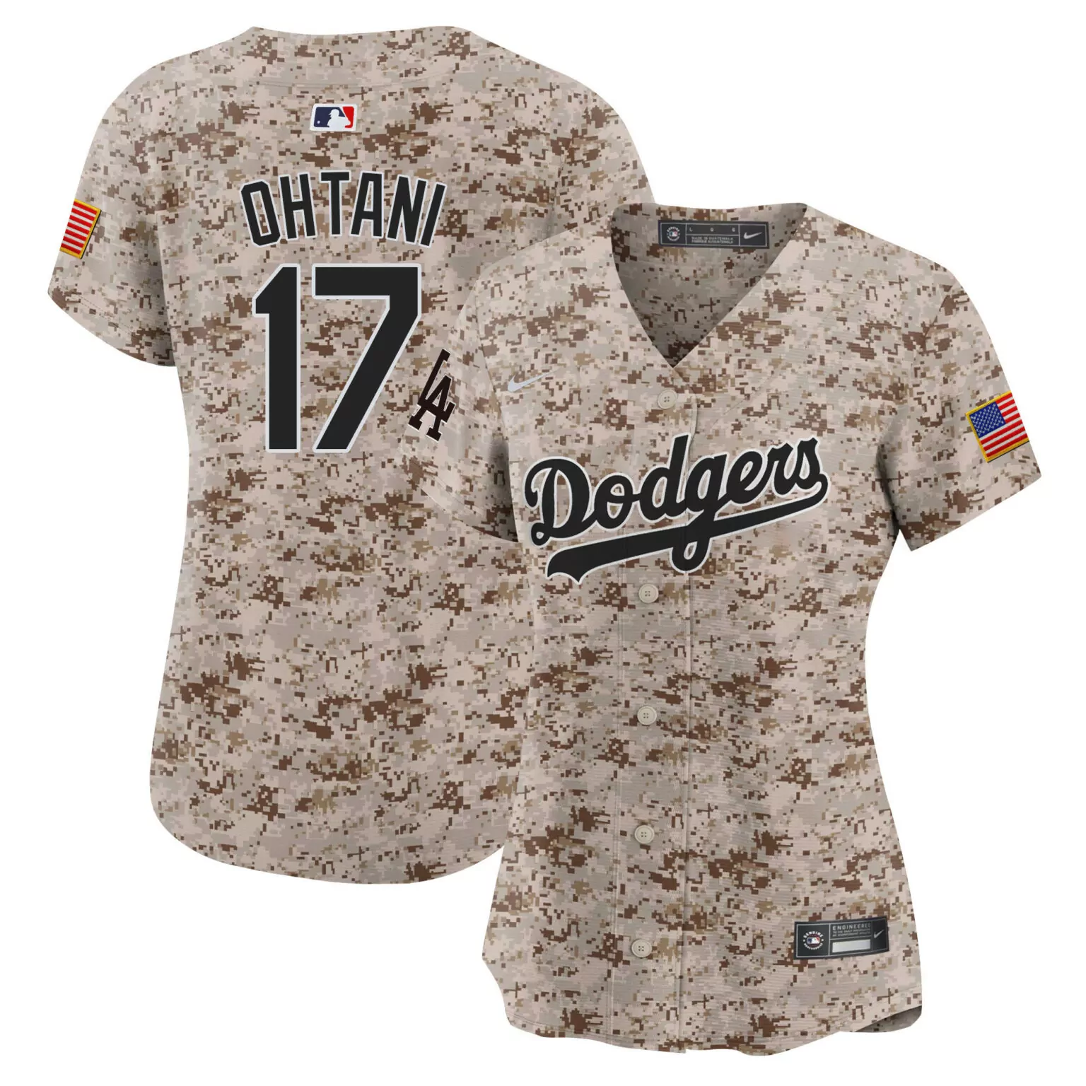 Shohei Ohtani 17 Dodgers Jersey Tan Military Appreciation LA American Flag Men Custom Design