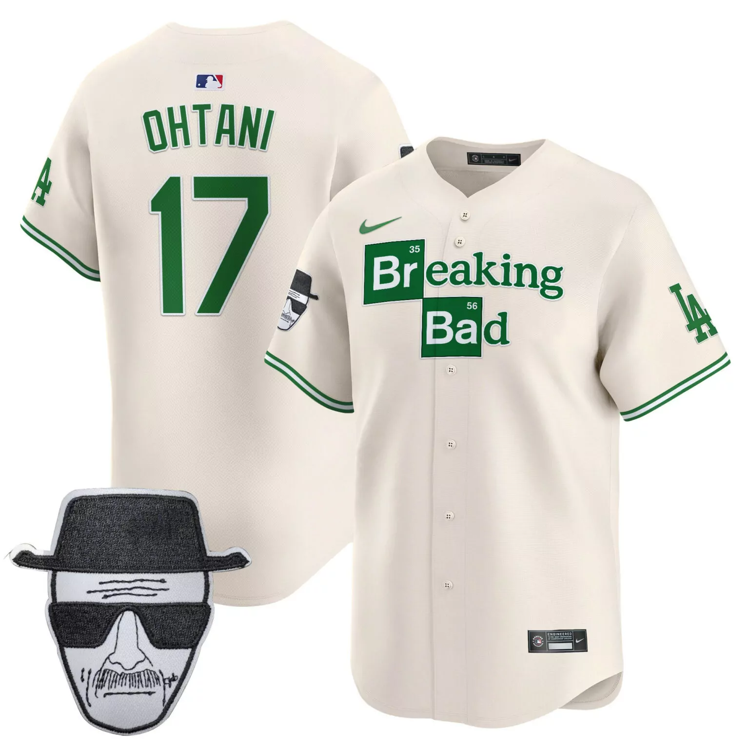 Shohei Ohtani 17 Jersey Cream Breaking Bad Los Angeles Dodgers Heisenberg Men Green