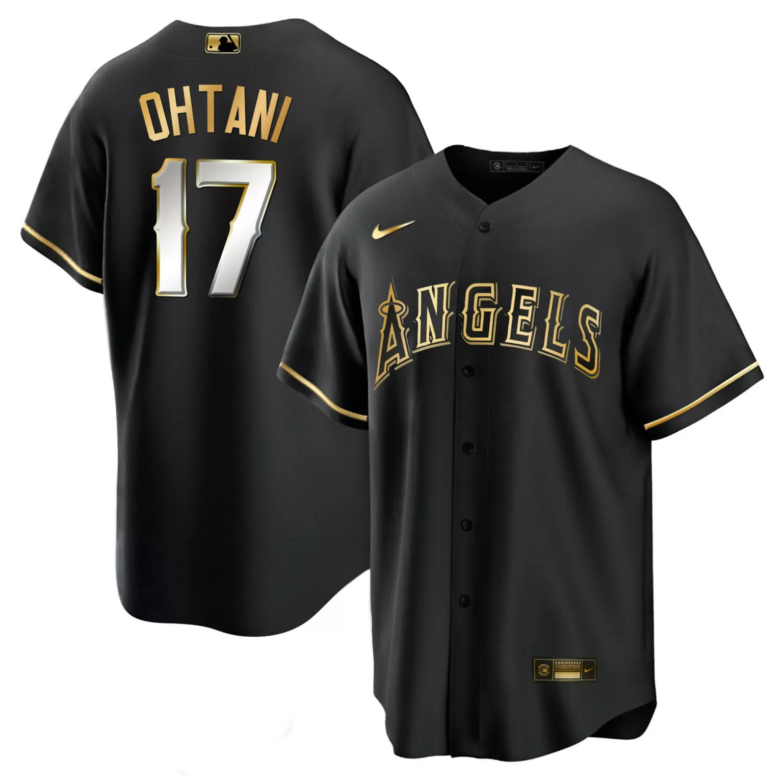 Shohei Ohtani 17 Angels Jersey Black Men Gold Cool All Stitched