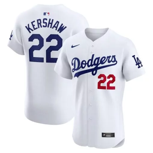 Clayton Kershaw 22 Dodgers Jersey White Men Blue Red Home Elite